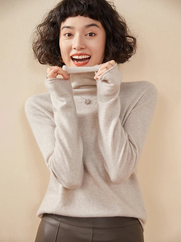 100% Cashmere Sweater For Women Turtleneck Sweaters New Knit Tops Fall Winter Warm Long Sleeve Pullover Fashion Woman Clothing