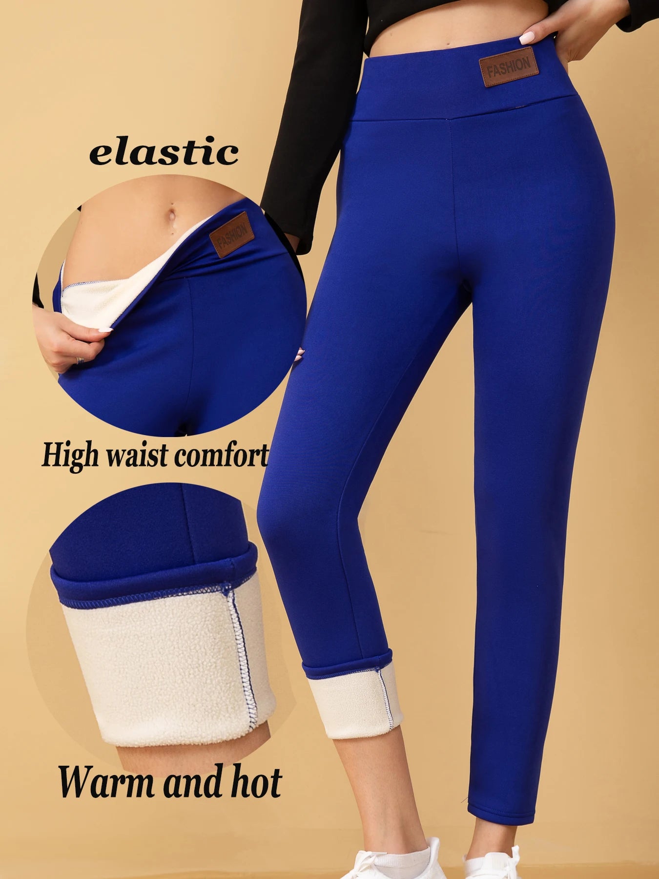 【4 Pack Winter Warm Leggings】Women's High Waist Fleece Lined Pants, Black+Gray+Navy+Red Thermal Trousers with Faux Fur Cuff, Str