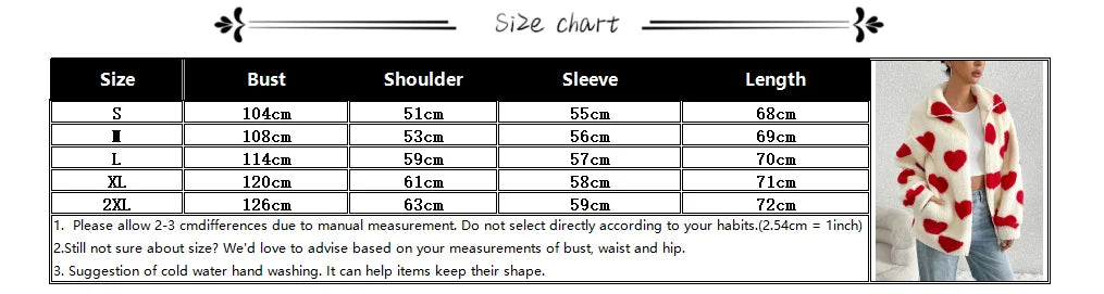 Autumn Winter Women Fleece Warm Plush Zipper Love Heart Printed Jacket Casual Women Fleece Coat Clothes Women Cardigan Wears