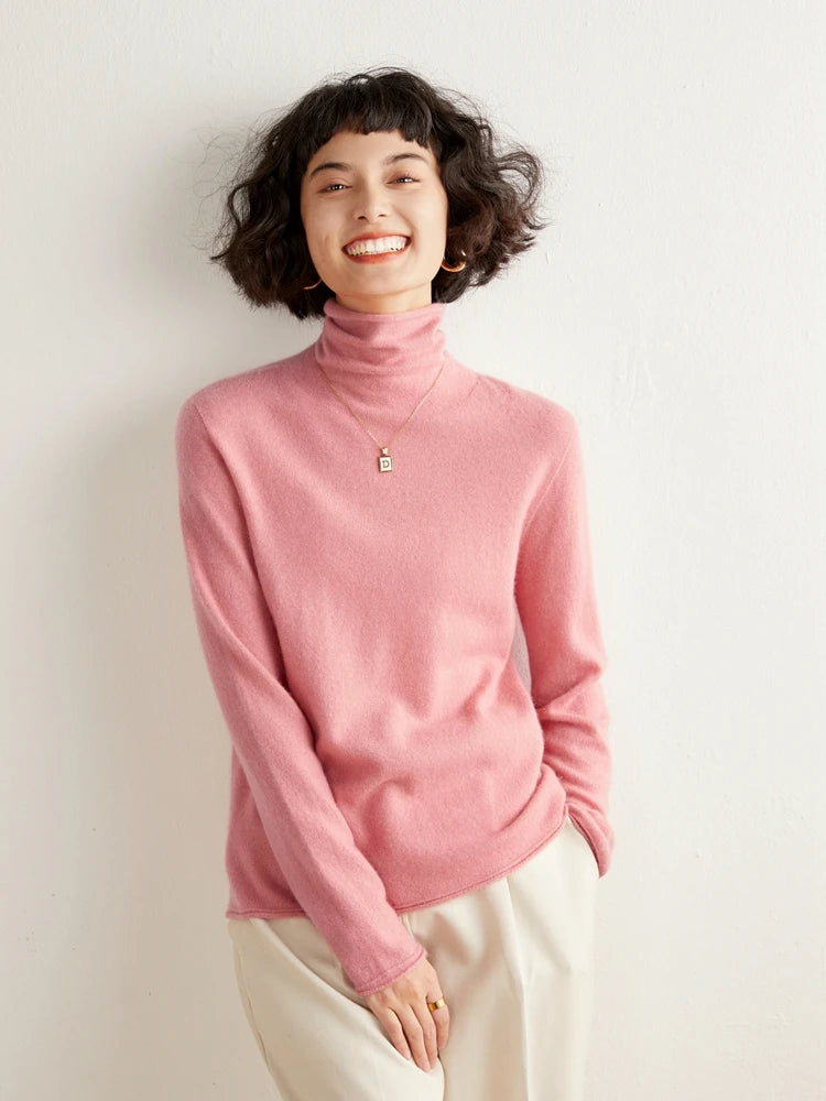 100% Cashmere Sweater For Women Turtleneck Sweaters New Knit Tops Fall Winter Warm Long Sleeve Pullover Fashion Woman Clothing