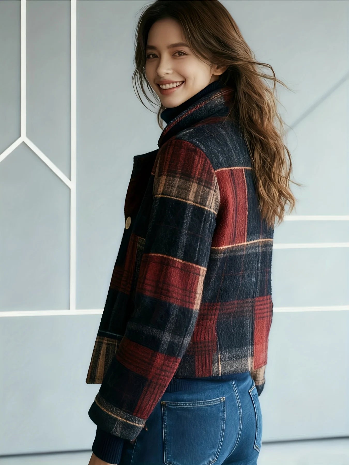 Women's Autumn/Winter Retro Plaid Jacket with Two-Button Closure, Soft and Comfortable Fabric, Perfect for Daily Casual Wear