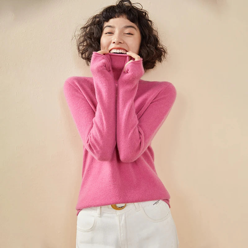 100% Cashmere Sweater For Women Turtleneck Sweaters New Knit Tops Fall Winter Warm Long Sleeve Pullover Fashion Woman Clothing