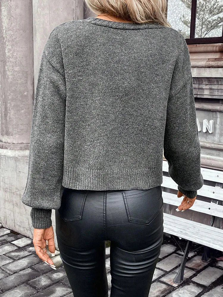 Fashionable and elegant knitted sweater button cardigan sweater women's top