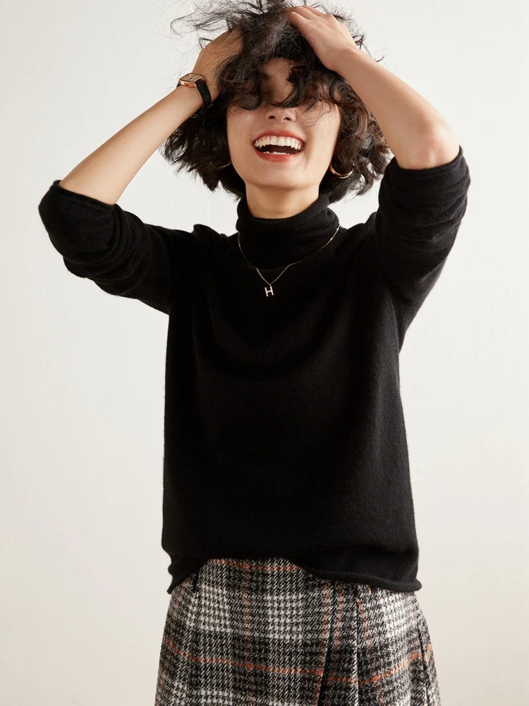 100% Cashmere Sweater For Women Turtleneck Sweaters New Knit Tops Fall Winter Warm Long Sleeve Pullover Fashion Woman Clothing