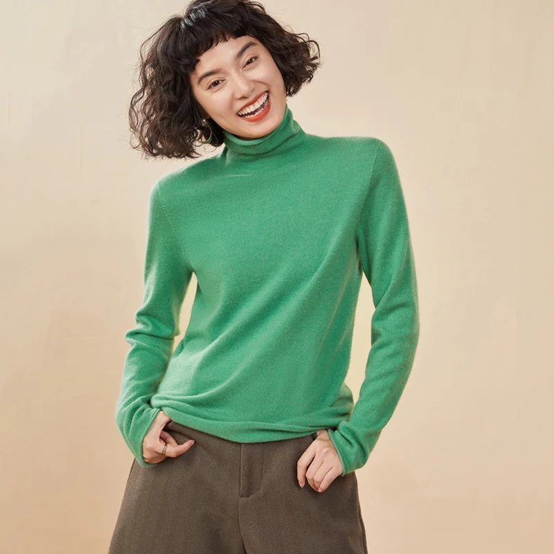 100% Cashmere Sweater For Women Turtleneck Sweaters New Knit Tops Fall Winter Warm Long Sleeve Pullover Fashion Woman Clothing